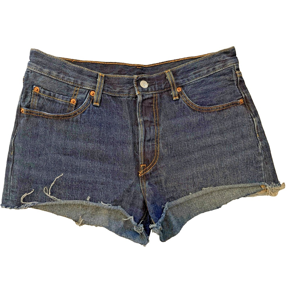 Levis 501 High Rise Cut Off Jean Shorts Women's Sz 33 Dark Wash Denim